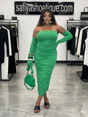 CAMILLE Emerald Aura Ruched Dress