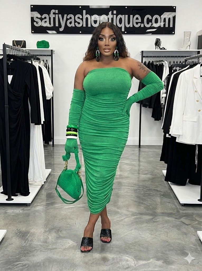 CAMILLE Emerald Aura Ruched Dress