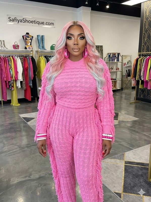 promise me Pink Fringe Luxe Knit Set