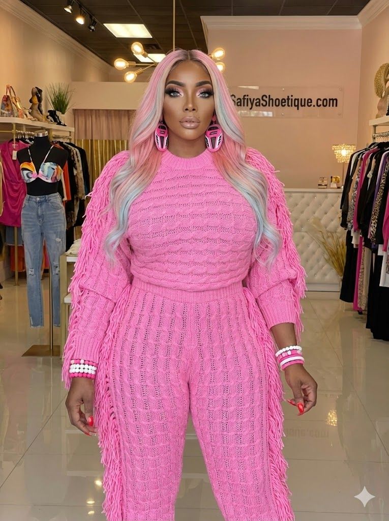 promise me Pink Fringe Luxe Knit Set