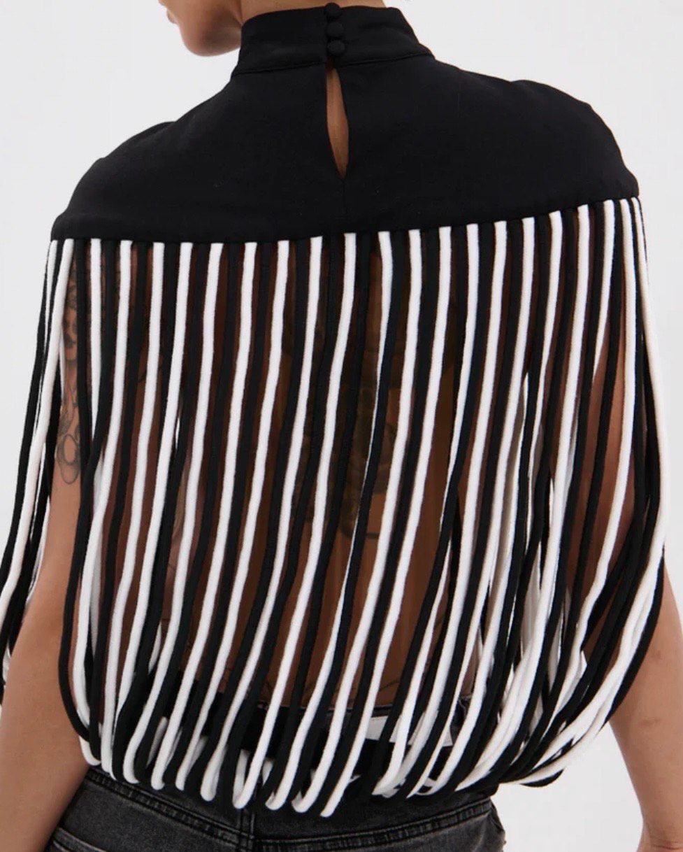TABITHA  Black Luxe Fringe Statement  Top