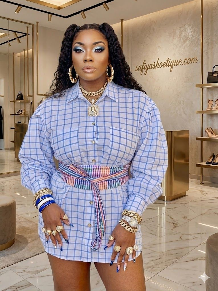 ASHA Rapture Luxe Plaid Shirt Dress with Signature Waist Band ASHA Rapture Luxe Plaid Shirt Dress with Signature Waist Band