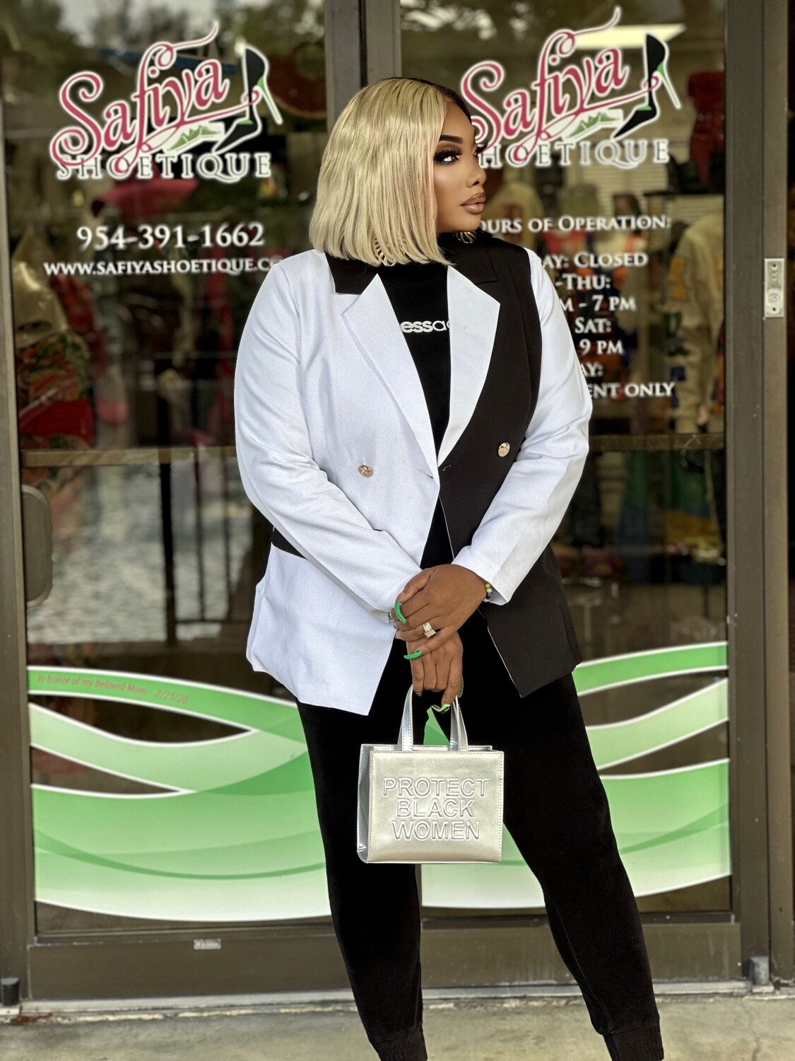 ALYSSA Black &amp; White Power Blazer