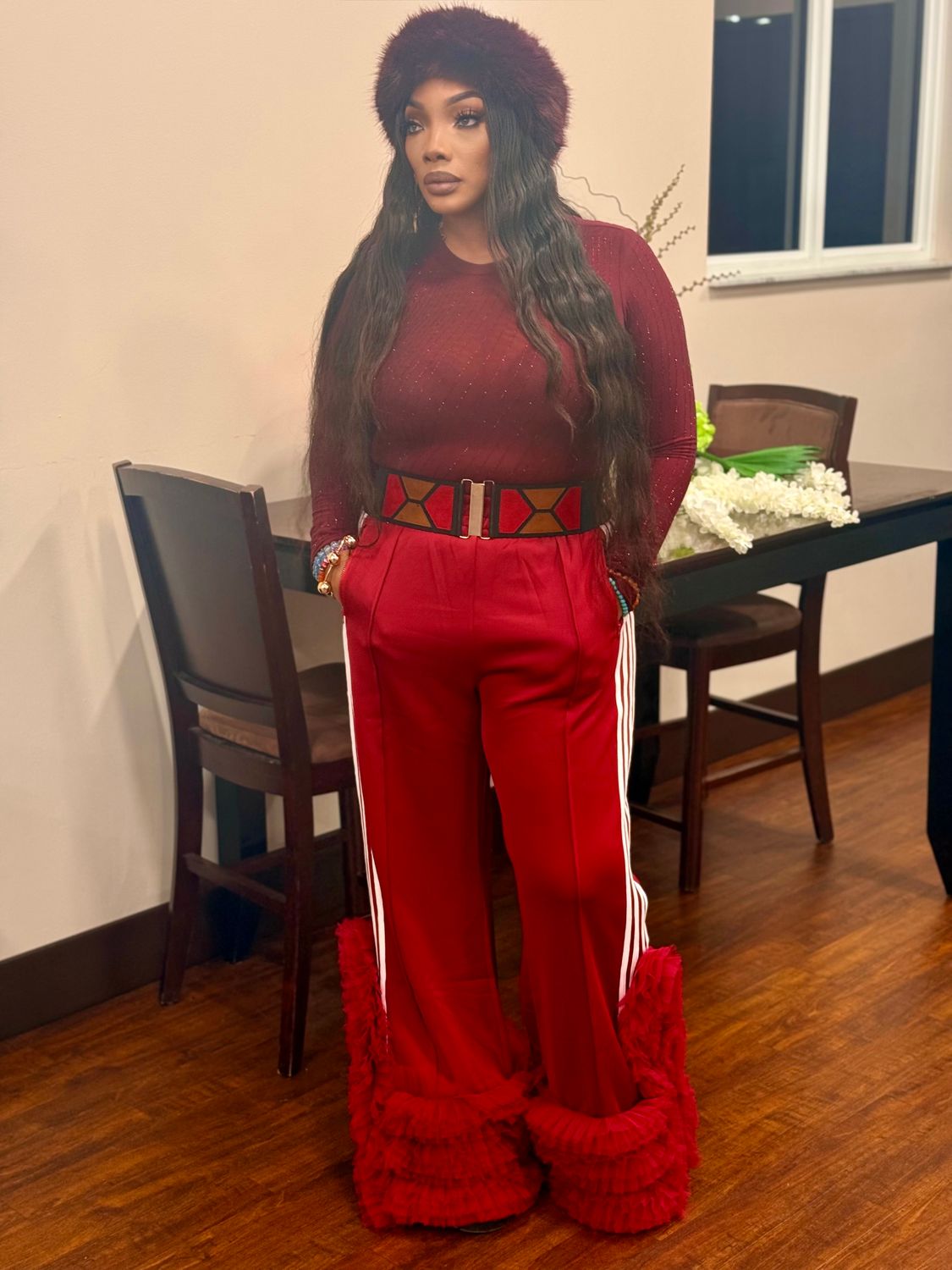 Lauren Glam Fluff Hem Track Flare Pants