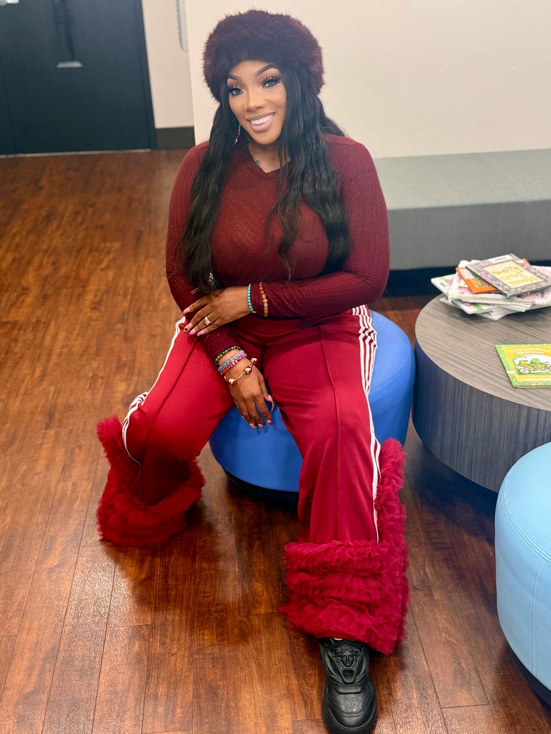 Lauren Glam Fluff Hem Track Flare Pants