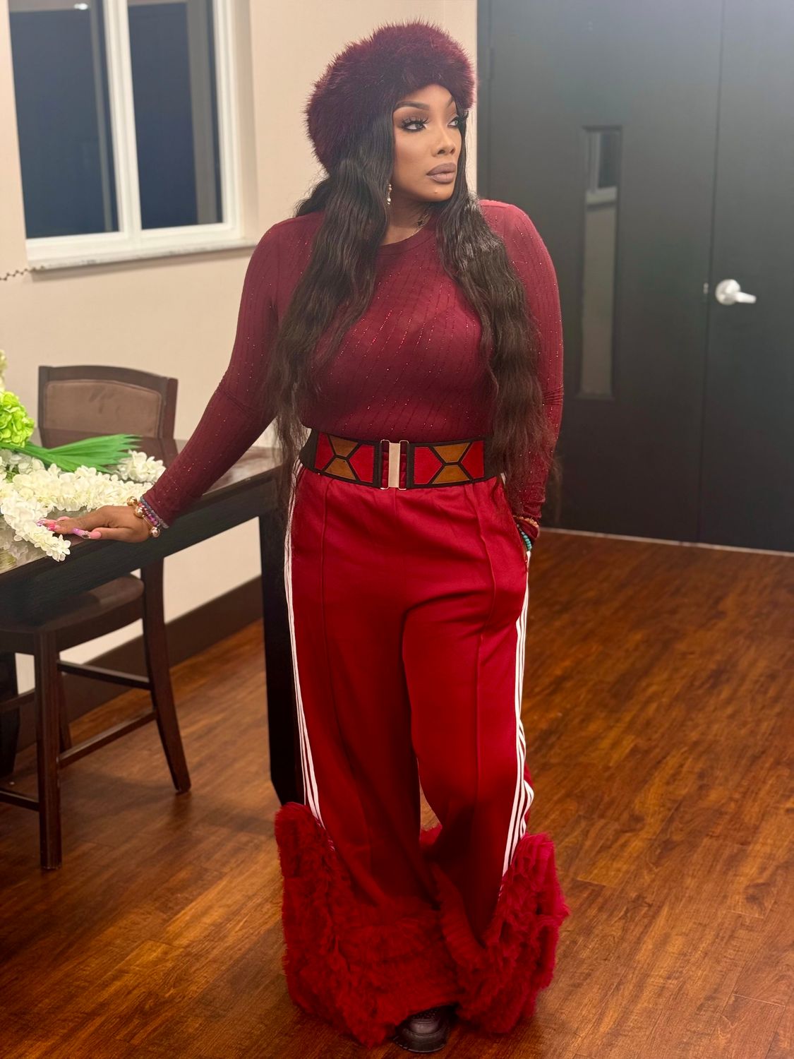 Lauren Glam Fluff Hem Track Flare Pants
