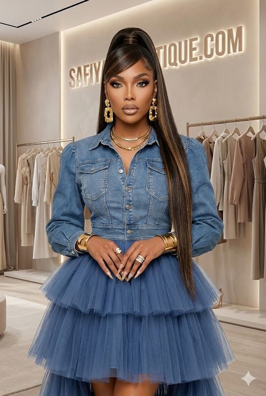 GABRIELLE Denim & Tulle Couture Dress GABRIELLE Denim & Tulle Couture Dress