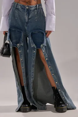 KIZZY High-Waist Snap-Detail Wide-Leg Denim