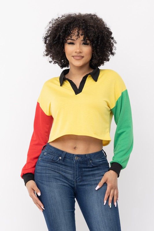KEVA  Reggae Chic Johnny Collar Long Sleeve Top