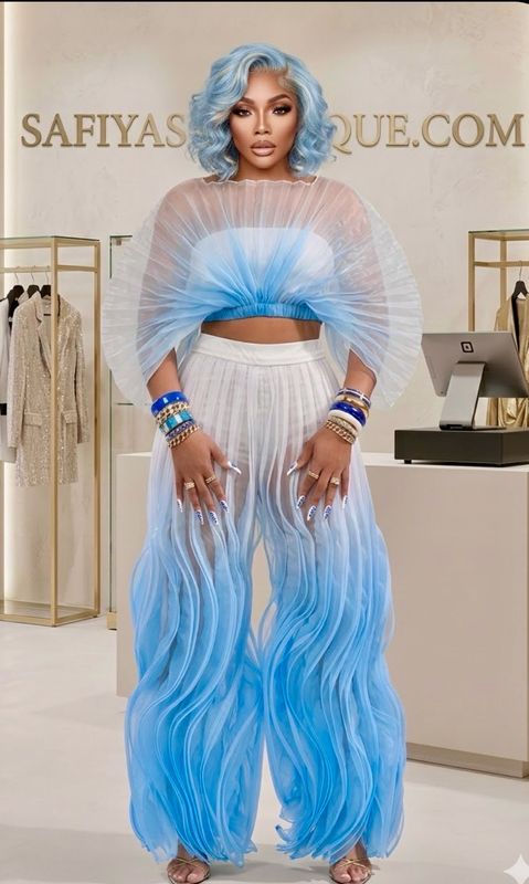 Susanne  Blue  Pleated Couture Set