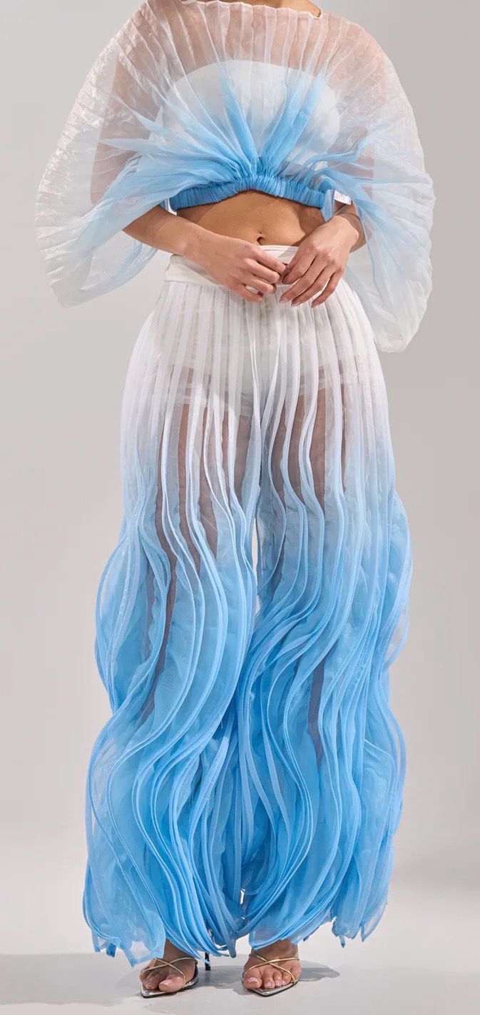 Susanne  Blue  Pleated Couture Set