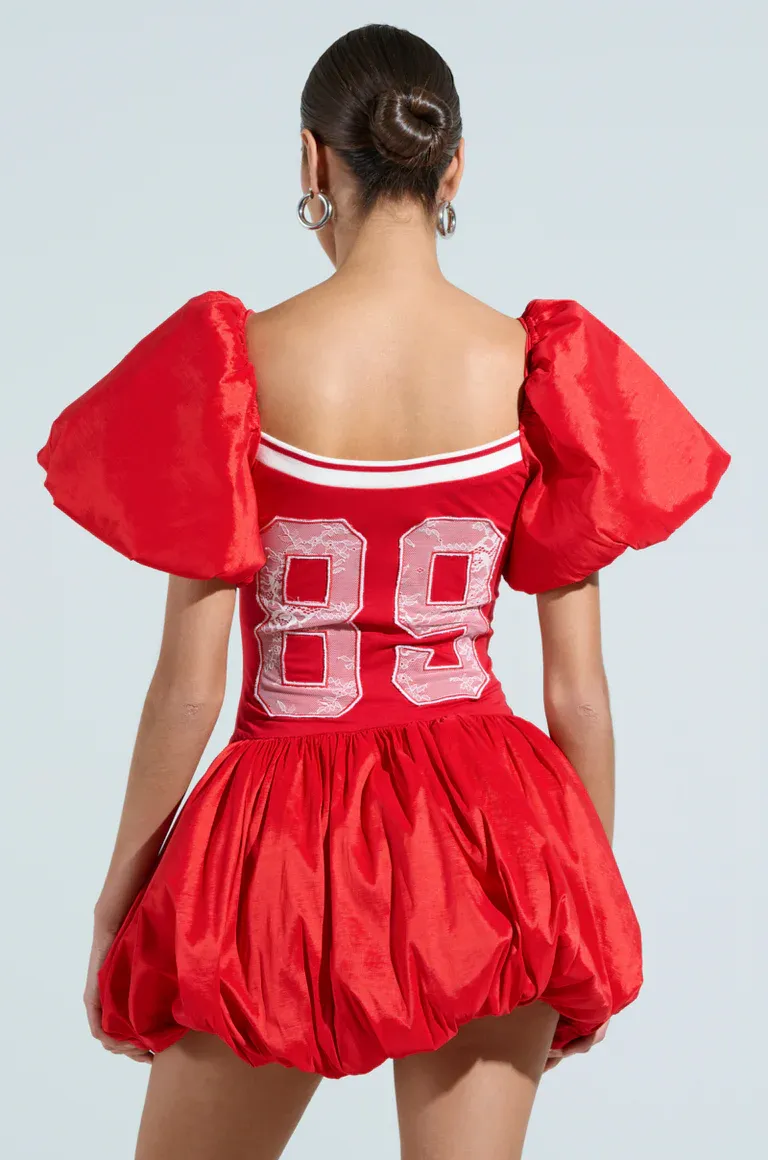 MIA BELLE Varsity Luxe Puff Mini Dress