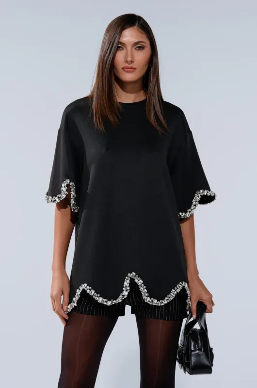 Oriana Luxe Rhinestone Tee Dress