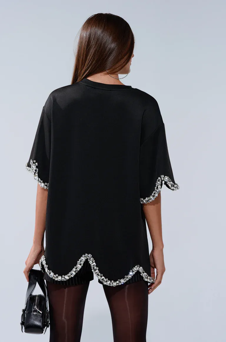Oriana Luxe Rhinestone Tee Dress