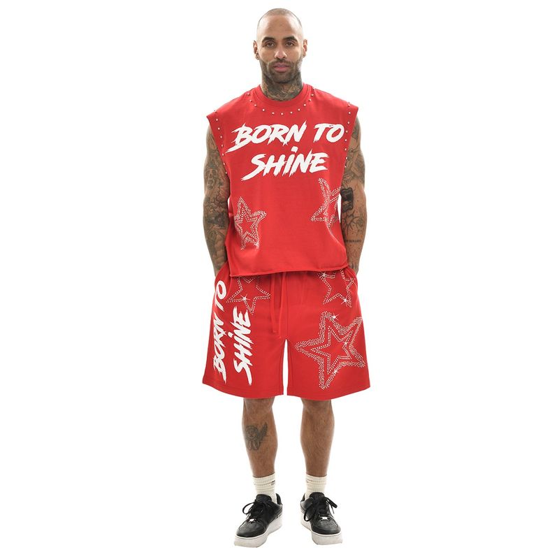 Born To Shynez Studded Short Set-red