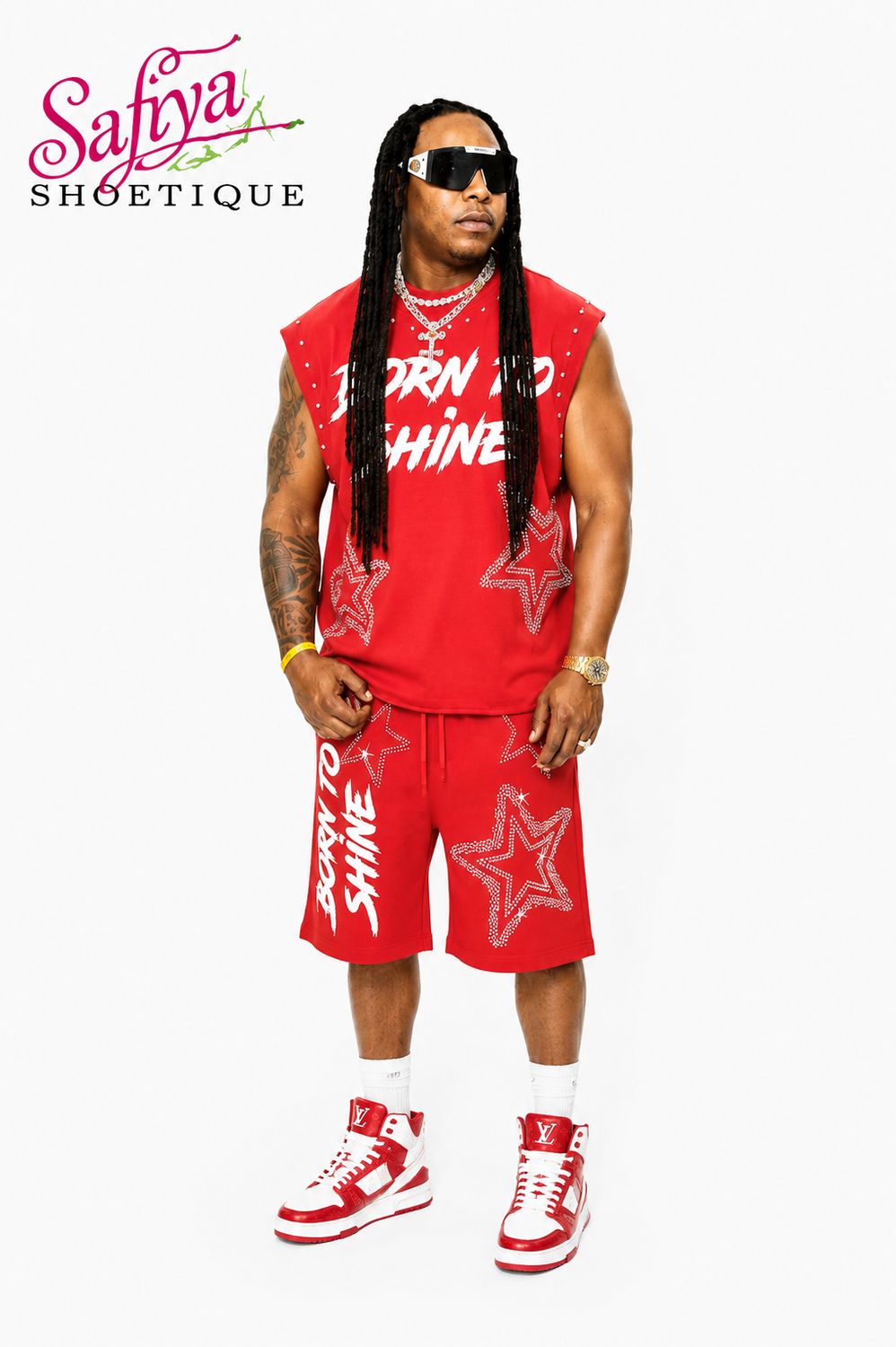 Born To Shynez Studded Short Set-red Born To Shynez Studded Short Set-red