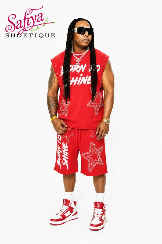 Born To Shynez Studded Short Set-red