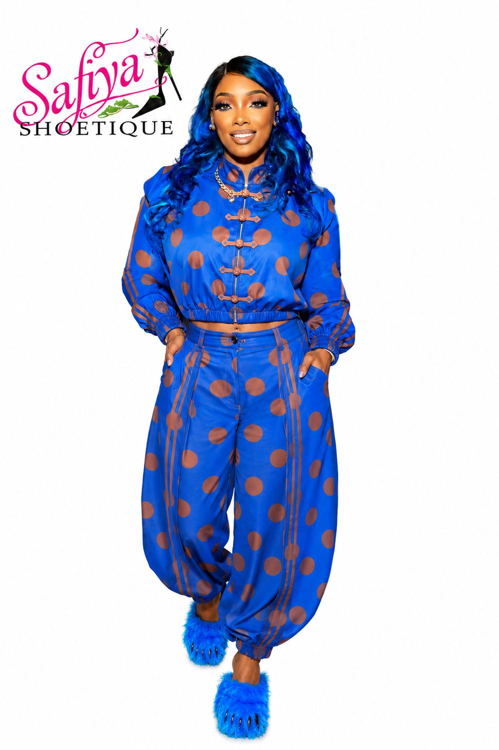 Brashea Royal Polka Chic Pant Set