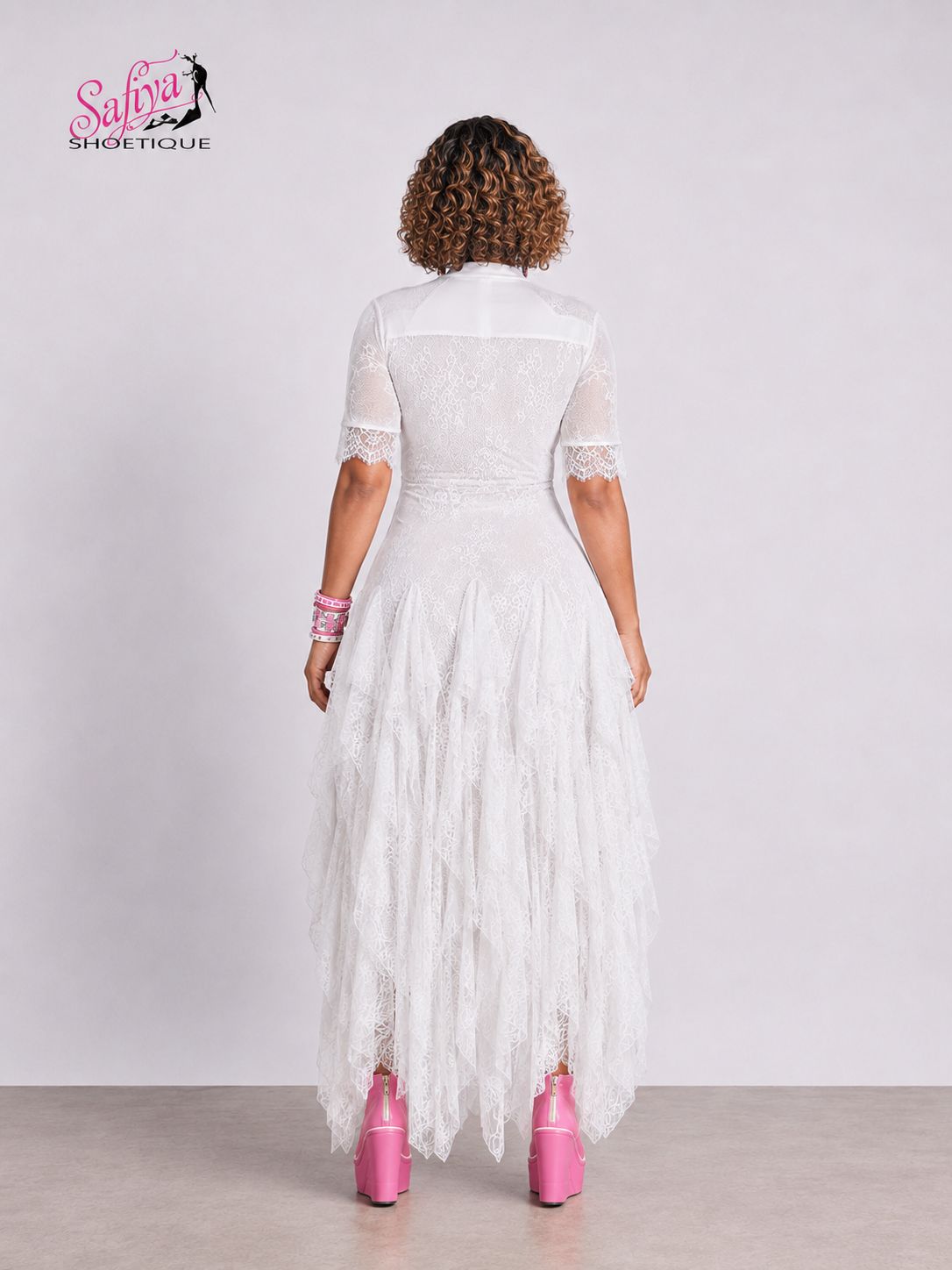 JADA Kym Lace Jersey Maxi Dress in White