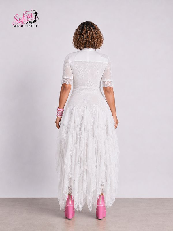 JADA Kym Lace Jersey Maxi Dress in White