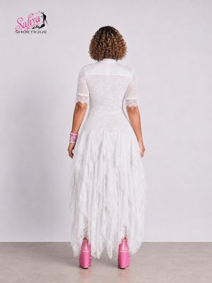 JADA Kym Lace Jersey Maxi Dress in White