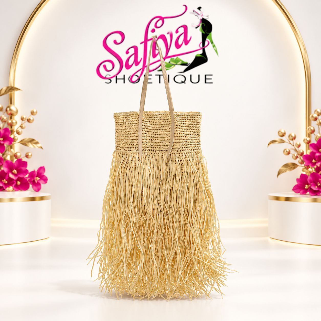 Drea Woven Straw Fringe Tote