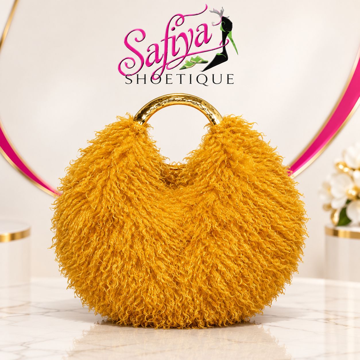 Venice Shaggy mustard faux fur bag