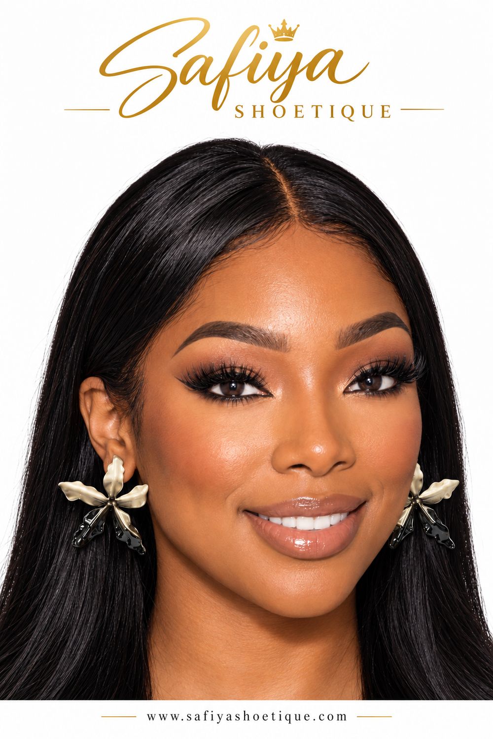 Zariah Black &amp; Ivory Sculptural Floral Statement Earrings
