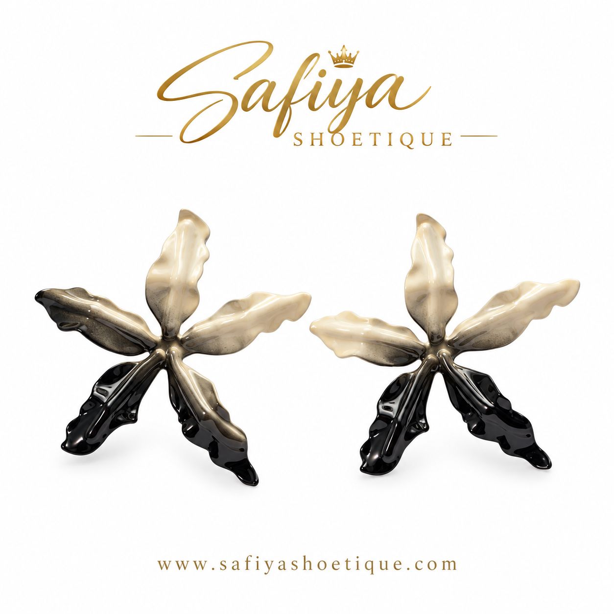 Zariah Black &amp; Ivory Sculptural Floral Statement Earrings