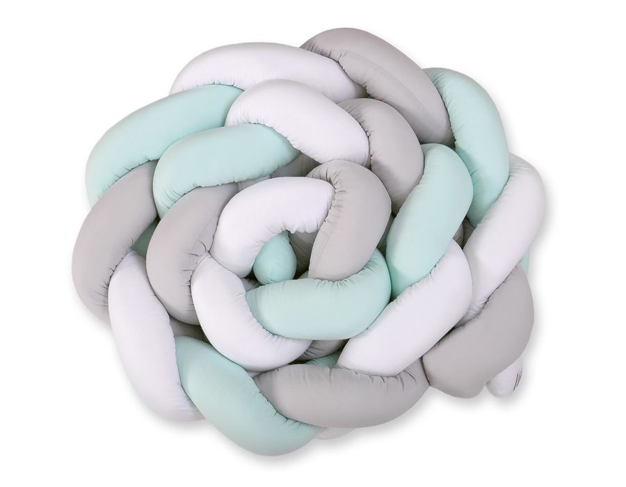 Tour de lit tressé XXL - 360 cm menthe / gris / blanc