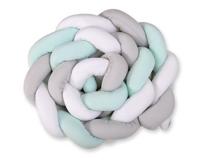 Tour de lit tressé XXL - 360 cm menthe / gris / blanc