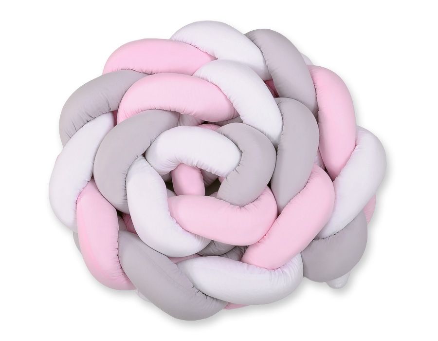 Tour de lit tressé XXL - 360 cm rose / gris / blanc
