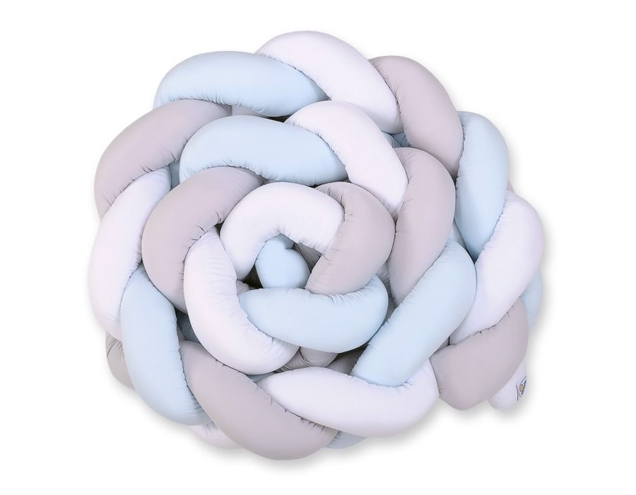 Tour de lit tressé XXL - 360 cm bleu / gris / blanc
