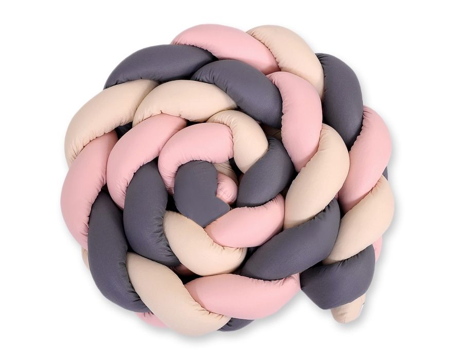 Tour de lit tressé XXL - 360 cm rose poudré / beige / graphite