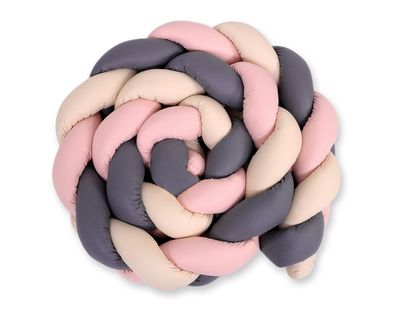 Tour de lit tressé XXL - 360 cm rose poudré / beige / graphite