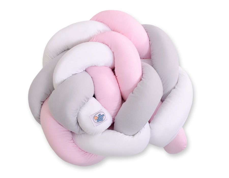 Tour de lit tressé - 180 cm rose / gris / blanc