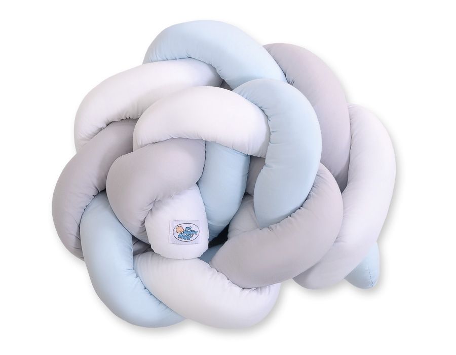 Tour de lit tressé - 180 cm bleu / gris / blanc
