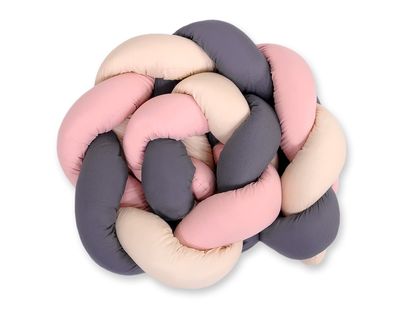 Tour de lit tressé - 180 cm rose poudré / beige / graphite