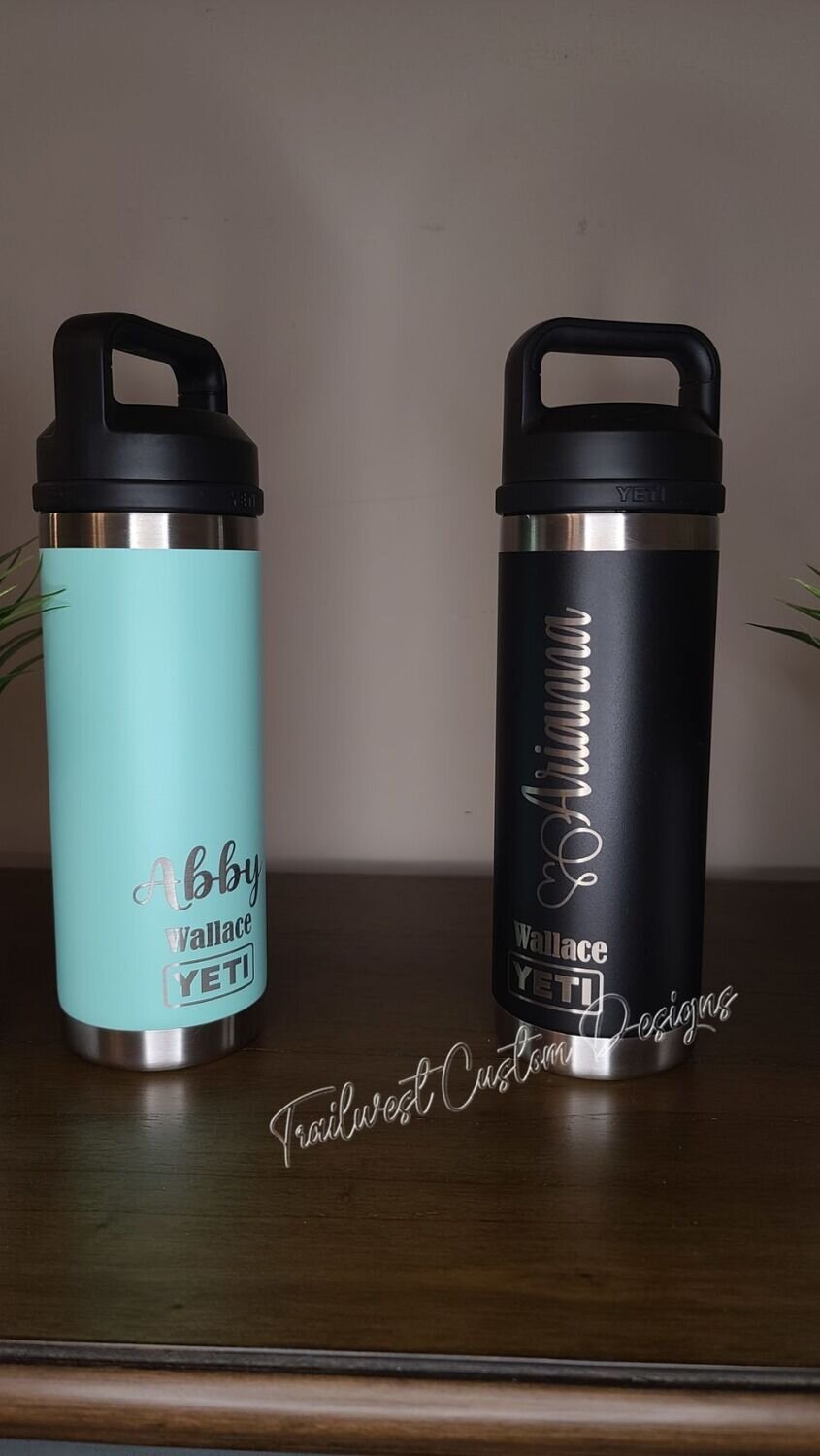 Laser Engraved Yeti Rambler® 18-oz bottle with chug cap.