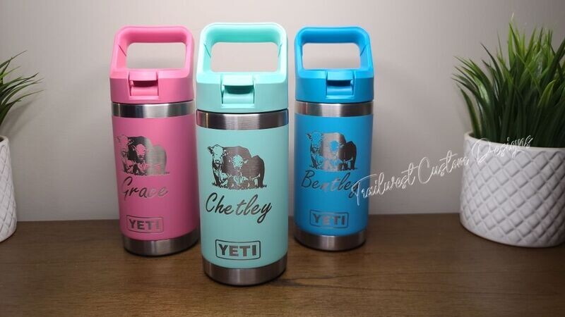 Laser Engraved Yeti Rambler® Jr. 12-oz kids bottle.
