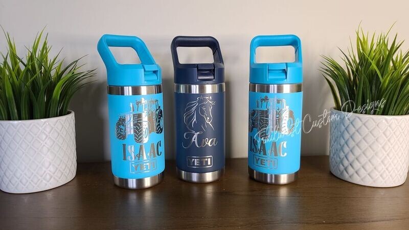 Laser Engraved Yeti Rambler® Jr. 12-oz kids bottle.