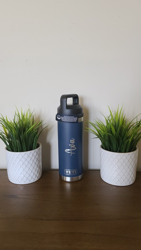 Laser Engraved Yeti Rambler® 18-oz bottle with chug cap.