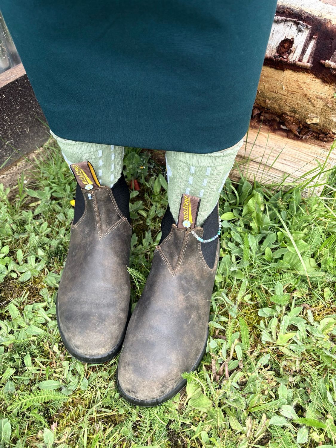 Asymmetrical Mint Daisy And Turquoise Chain Boot Loot For Blundstone’s