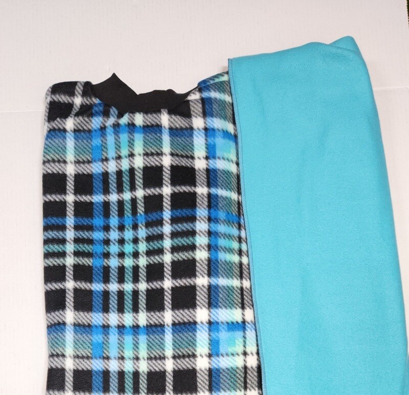 Blue Plaid  PopOn Wheelchair Poncho, Double Fleece