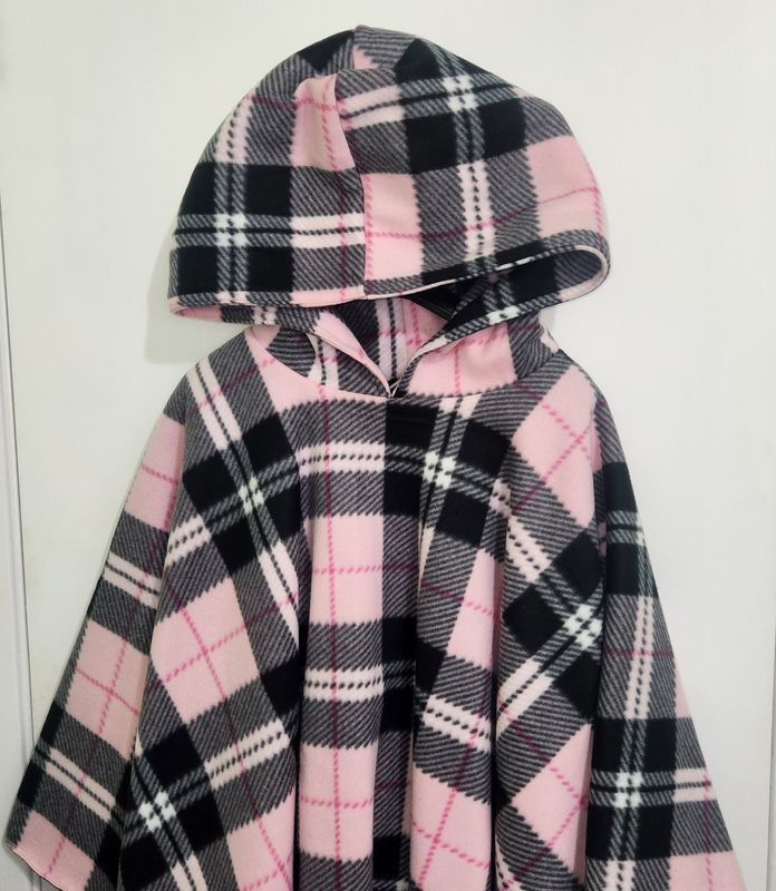 Hooded Pink and Black Plaid Wheelchair Poncho