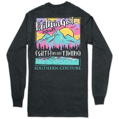SOUTHERN COUTURE CLASSIC FAITH IN GOD MOUNTAINS LONG SLEEVE T-SHIRT