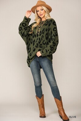 GIGIO Animal Pattern Soft Sweater Top with Dolman Sleeves
