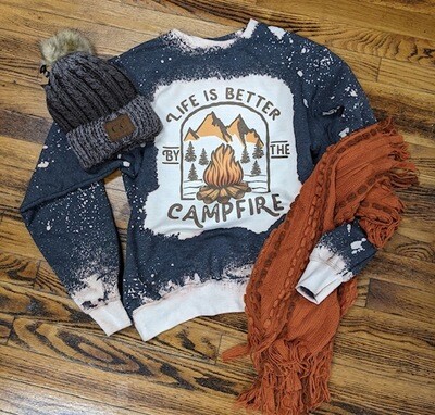Shop Original Life is better Camping Bleached sweatshirt