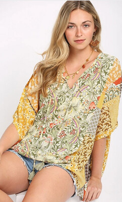 GIGIO Prints Mixed and Loose Fit Kaftan Top with Tassel Tie