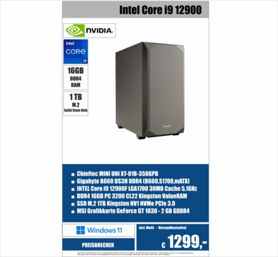 INTEL Core i9 12900 ■ 16GB DDR4 RAM ■ 1TB M.2 SSD ■ GeForce GT1030 ■ Win 11
